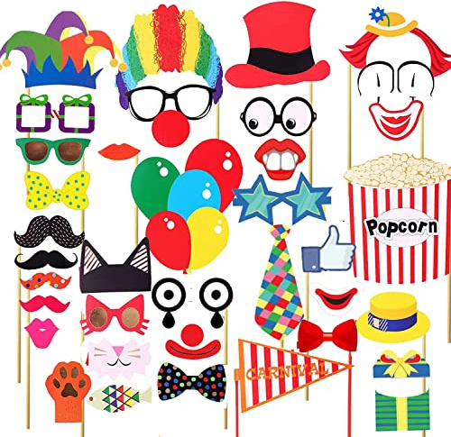 36-teilige Karnevals Party Fotoprops, Lustige DIY-Zirkusparty-Dekorationen für Karneval, Hochzeiten, Geburtstage und Abschlussfeiern (Karneval Party)