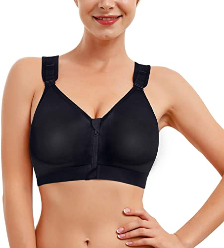 Bafully Soutien-Gorge de Sport Post-opératoire Brassière Femme Zippée Avant Zipper Lingerie Fermeture Devant pour Fitness Jogging Yoga