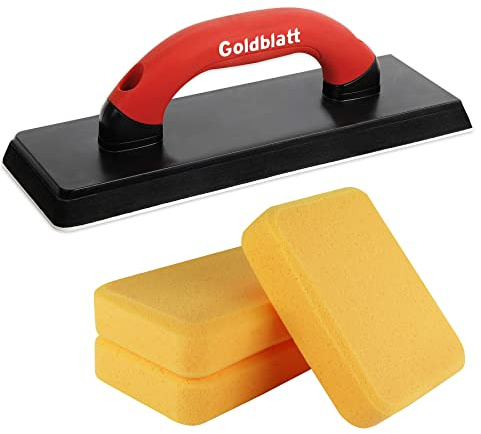 Goldblatt 4 x 12 Grout Float with 3 Pack Sponges for Grout Cleaning - Molded Rubber Grout Float, Floor & Tile Grout Tools with Soft-Grip Handle for Masonry, Drywall, Concrete, Stucco