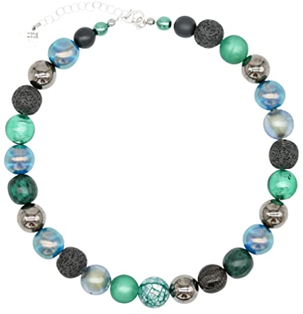 Feliss Handmade: Ketten aus Perlen Halskette Damen Statement Kette 45 cm lang in Boho Style. Choker Halsband Schmuck. Beads Perlenkette Frauen blau
