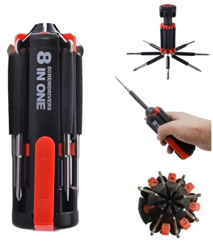 Tournevis 8 en 1 avec lampe de travail et lampe de poche, tournevis multifonction pour la maison, la cuisine, la voiture, ensemble de tournevis professionnel portable, sans piles