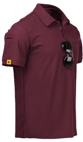 ZITY Mens Polo Shirt Short Sleeve Sports Tactical T-Shirt Athletic Golf Polos Daily Casual Stylish Collared Shirts for Men Wine Red X-Large