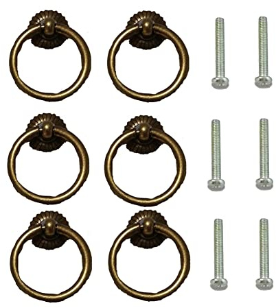 Yurosiay 6 Stück Vintage Schubladen Ringgriffe Metall Möbelknöpfe Ring Antike Schubladengriffe Möbelgriffe Ring Schrankknöpfe Ring Mit Schraube für Möbel Schrank Kommode Bronzefarben 48×40mm