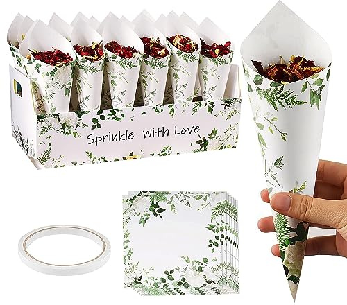 20 Stück BlüTenbläTter Hochzeit Papier Kegel 1Stück 20 Löcher BlüTenkonfetti Kegel Halter 1Stück Doppelseitigem Klebeband für Konfetti Blütenblätter Candy Schokoladen Streublumen Hochzeit