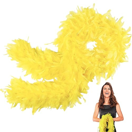 Gul fjäder boas tjock maskeradklänning för kvinnor, flickor, 80 g 2 m/6,6 fot naturlig kalkon fjäder boa gul, fest fluffig boa fjäder sjal för vuxna, barn, bröllop svensexa halloween julfest