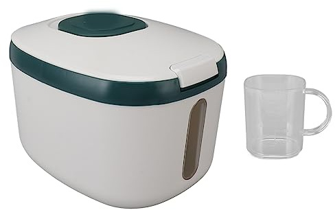 Large Capacity Food Storage Container, Rice Storage Container, Airtight Food Storage Container with Measuring Cup, Covered Rice Bucket, Cereal Dispenser Bin for Grains Nuts(M Green (10kg/22.0lb))