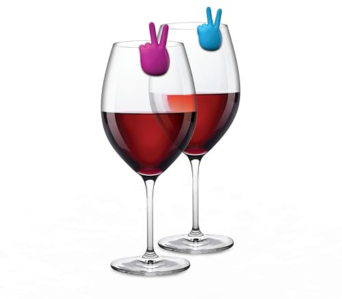 Winkee Peace Hand Glasmarker 8er Set aus Silikon | Wiederverwendbare Weinglasmarkierer für Trink- und Getränkegläser, lustiges Party-Zubehör und Geschenkidee