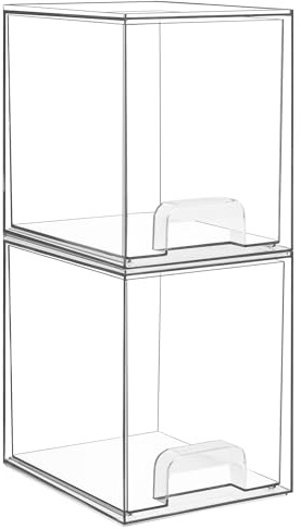 Vtopmart Cajones de almacenamiento apilables transparentes de 7.6 pulgadas de alto, paquete de 2 contenedores organizadores de plástico para el cuidado de la piel, cosméticos, suministros de belleza