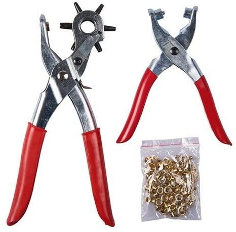 Leather Hole Punch & Eyelet Plier Set - with 100Pc Eyelets | Watch Strap, Handle Multi Purpose Hand Tool Kit, Strong & Durable, Punching Tools | Pliers, Household DIY
