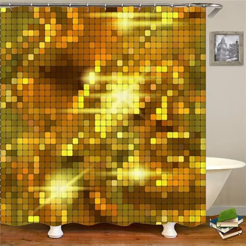 Guofuos Duschvorhang Goldene Punkte 180x120cm Duschvorhäng Anti Schimmel,Wasserabweisend Stoff Duschrollo Waschbar,3D Draussen Bad Vorhang Schnell Trocknend,Badewanne Badezimmer Decor Vorhänge