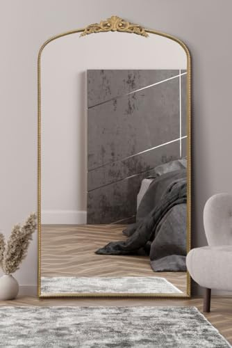MirrorOutlet The Crown - Gold Metal Framed Classic Arched Wall Mirror with Feature Crown 68 X 38 (174CM X 96CM) Black. 2cm Wide Frame and 3cm Deep.