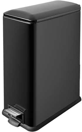 JM ·YIPENG Kitchen Bin,45L Pedal Bin with Soft Close Lid, Slim Kitchen Bins for Narrow Spaces,45 Liter Stainless Steel Bins with Inner Bucket,Tall Waste Bins for Kitchen and Office,Black