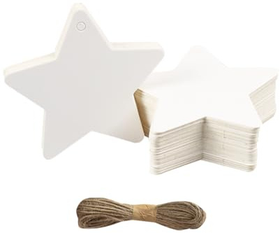 FSSTUD 100 Stück leere Geschenkanhänger aus Papier, Weihnachtsgeschenkanhänger, beschreibbare Hängeetiketten, Stern, Gepäckanhänger, Kleidung, Preisschilder, Hochzeit, Party, Bastelanhänger mit