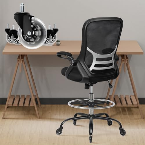HYLONE Silla de dibujo ajustable, silla de oficina alta, soporte lumbar, silla ergonómica de escritorio de pie, taburete de dibujo alto resistente para artistas con reposapiés, taburete de dibujo para