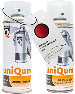 UniQum Autolack + Klarlack 2K Spraydose fürs Auto für CHRYSLER CANDY APPLE RED RHC Autolack Reparatur 2 x 400 ml