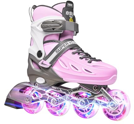 SUPER YOUNGSTER Adjustable Inline Skates for Boys Girls Ages 4-12 with Light Up Wheels, Roller Skates Blades for Youth Kids Indoor & Outdoor Beginners
