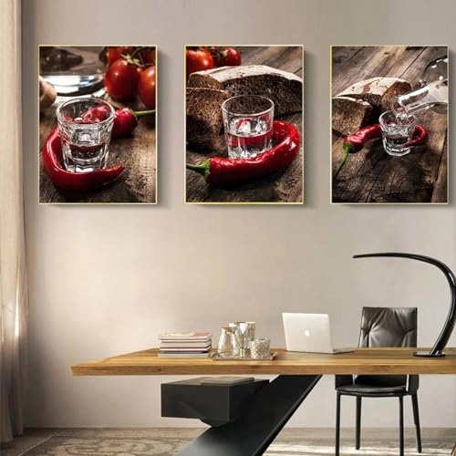 dsdsgog Affiches et impressions de pain de blé et de chili, peinture sur toile, images d'art mural moderne, cuisine, pâtisserie, café, décoration murale 40x60cm x 3 sans cadre