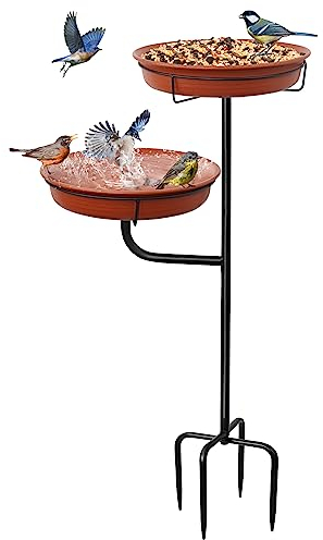 Giyiprpi Vogeltränke Vogelbad Futter Schale Wasserstelle Stehend, Vogelbad Garten für Wildvögel Wassertränke für Vögel, Frei stehender Garten Vogel Feeder Bird Bad Schüssel (B)