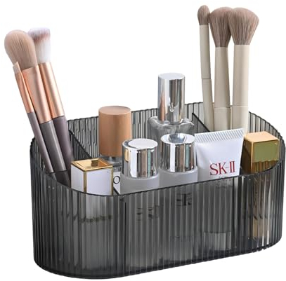 DASITON Make up Kosmetik Organizer,Pinsel Organizer mit 5 Fächern,Acryl Kosmetik Aufbewahrung mit Großer Kapazität,Pinselhalter,Schminktisch Organizer für Pinsel,Lippenstift und Skincare(Grau)
