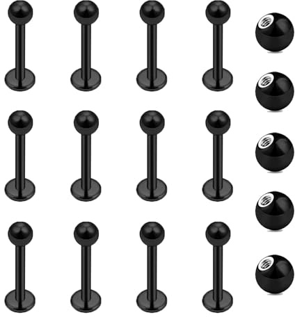Gojewen 12er Lippenpiercing Stecker 1,2mm Chirurgenstahl Piercing Lippe Labret Helix Tragus Stud Silber Gold Schwarz 6mm 8mm 10mm 12mm