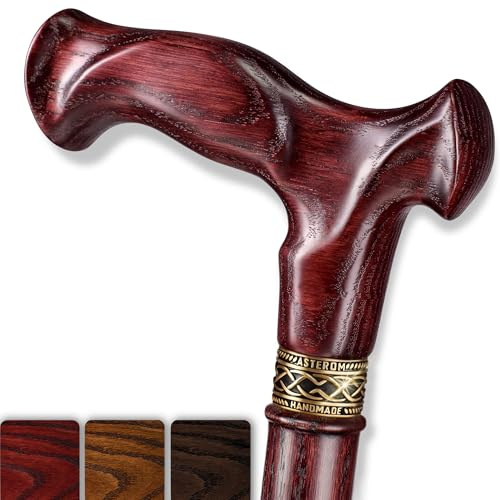 Asterom - Bastón de caminar hecho a mano, ergonómico, bastón para mujer, bastón de madera para mujeres mayores, único, fresco (cereza, 36 pulgadas)