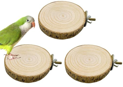 Hamiledyi 3PCS Perch Platform for Bird Cage Natural Round Wooden Stand Platform Bird Toy for Parakeet Cockatiel Parrot Budgie Sparrow Hamster Canary Bears