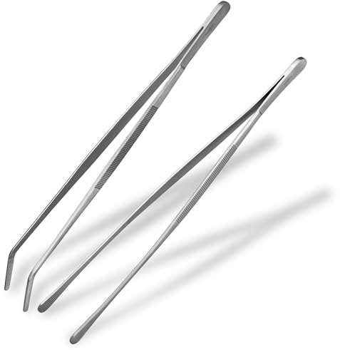 Shehadeh - 2 Stück Set - Kochpinzette 30cm, Grillzange - gebogen und abgerundet mit fein profilierten Greifflächen - Solide Küchenzange ideal als Grillpinzette & Fleischpinzette