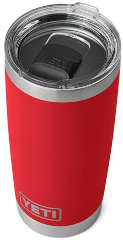 YETI Rambler 20 oz (591 ml) Tumbler with Removable Magslider Lid, Stainless Steel Vacuum Insulated Coffee Cup, Rescue Red