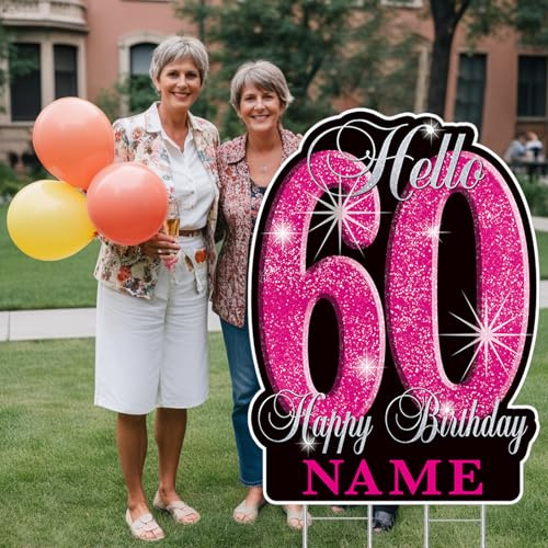 Gartenschild zum 60. Geburtstag, personalisierbar, mit Heringen, glitzernd, wasserdicht, für 60. Geburtstag, Dekoration für den Außenbereich (Hof-Schild-60)