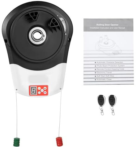DPLXQPP Abridor Automático Puerta Garaje Persianas Enrollables con 2 Mandos Distancia,Abridor Puerta Enrollable 800n con Motor Integrado Garaje,Almacén,Tienda,Granero