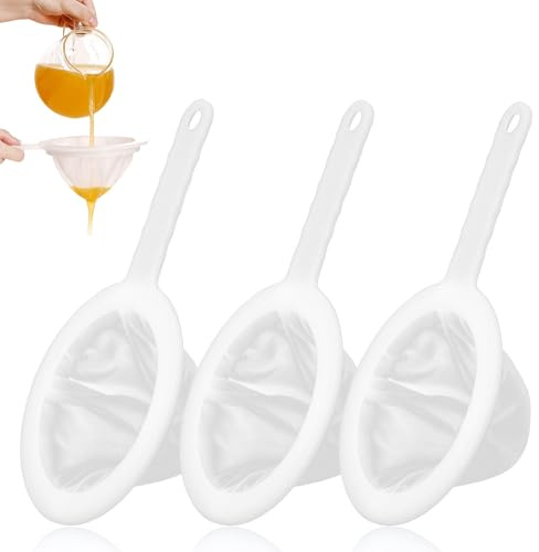 Colino a rete in plastica bianca, setaccio in nylon ultra fine con manico (100/200/400 maglie), filtro in PP per uso alimentare per latte di soia/succo/caffè/tè e altri liquidi (100/200/400 maglie)