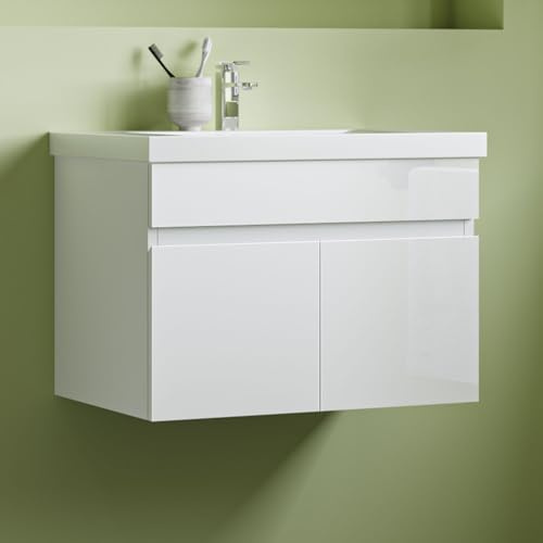 Aica Sanitär Waschtisch mit Unterschrank 60cm Bergen Badmöbel Set Hochglanz Weiß Waschbecken mit Unterschrank MDF Softclose