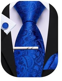 Barry.Wang Paisley-Krawatte mit Krawattenklammer für Herren, Seidenkrawatte, Einstecktuch, Manschettenknöpfe, Set, formelle Hochzeit, Party, Business, königsblau, Einheitsgröße