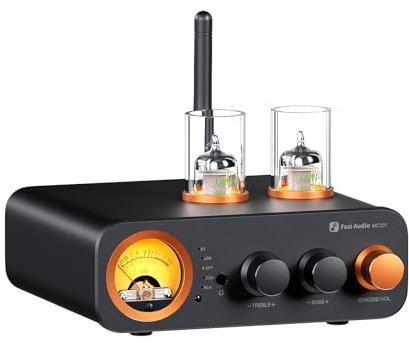 Fosi Audio MC331 Amplificatore HiFi a Valvole con DAC, Preamplificatore Vintage VU Meter con Bluetooth e USB/OPT/COAX/RCA, Amplificatore Audio Stereo 2 Canali per Diffusori da Scaffale, Home Theater