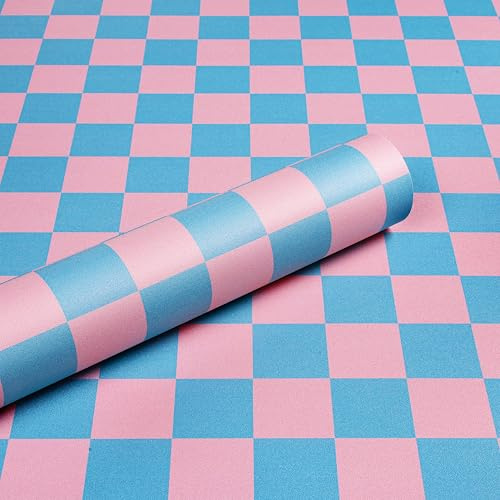 ReWallpaper tapet rutmönster 44.5CMx7M möbelfolie blå rosa rutig självhäftande tapet barnrum färgglada tapeter badrum vattentät dekorfolie för vägg sovrum dörr
