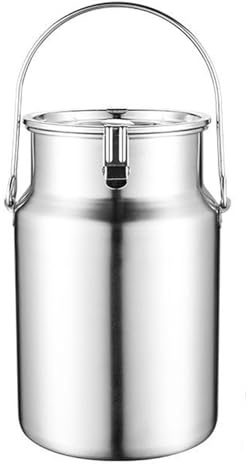 3-10L Milchkanne 304 Edelstahl Milcheimer Mit Versiegeltem Deckel Und Einfachem Handgriff Hochbelastbar Wein-Eimer Fass Isolierkanne Für Milch Wein Flüssigkeit Vorratsbehälter, Silber, 5L