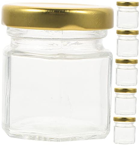 Ciieeo Hexagon Shape Glass Jars 60ml Small Sealed Honey Jars Kitchen Jam Pots Set of 6 for Homemade Jam and Condiments Storage