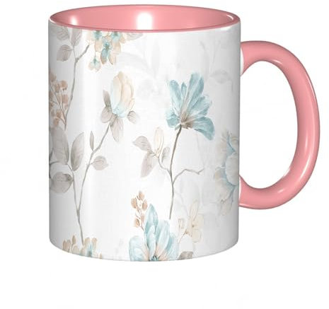 EKLMPS Becher aus Keramik, Ideal als Geschenk, Hochwertiger Aufdruck, Tasse mit Motiv, Tee Becher, Coffee Cup, 330ml,Aquarell handgemalte Blumen Rose Pfingstrose Blume Schönheit