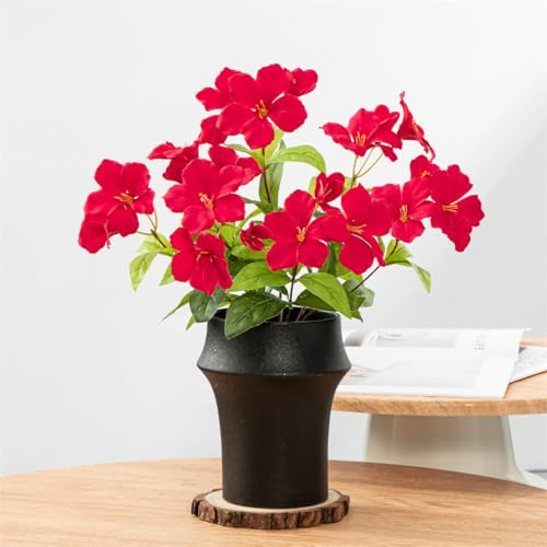 4 Pcs Artificial Azalea Flowers for Outdoors Faux Azalea Bushes Silk Flowers Greenery Artificial Azaleas Bouquet (red)