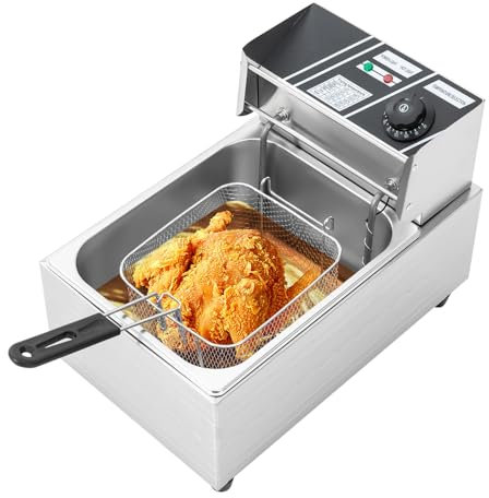 6L 2500W ÖL-Friteuse Friteuse, Profi Kche Kaltzonen Fritteuse mit Edelstahlkorb Öl-Friteuse, schnelle Erhitzung, mit Deckel, Temperaturbereich: 60-200 °C, für Frittierte Hähnchen Garnelen Chips