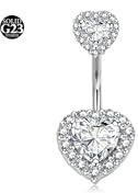 LAURITAMI 14G Piercing Ombelico Titanio,1 Pezzi Piercing Titanio Ombelico Cuore CZ Barre dell'ombelico Gioielli del Corpo per Donne Uomini 10mm Lunghezza
