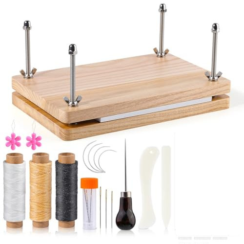 QAUUCP Buchbinder Set Buchbinder-Werkzeugset aus Kunststoff mit Falzbein und gewachstem Faden und tragbarer Bindepresse aus Paulownia-Holz(Type1)