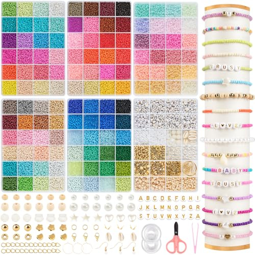 RUBY 60000+ Perlen für Armbänder, 3mm Glasperlen Set Armbänder Selber Machen Armband Perlen, Schmuck Herstellung Charm Kit Geschenke, Erwachsener zu Partys, Feiertage, Geburtstage usw