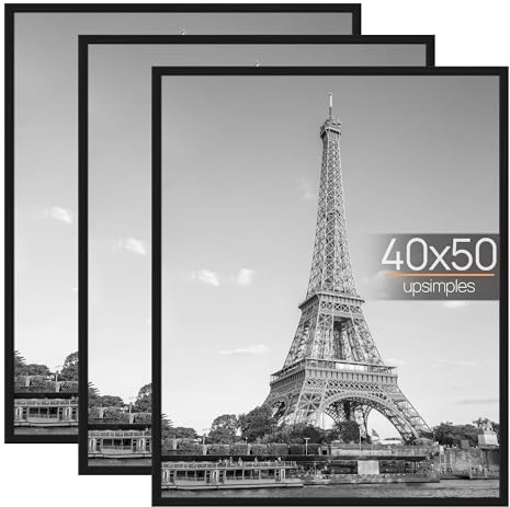 upsimples 3er Set Bilderrahmen 40x50 Schwarz für Fotos, Wandbilder & Poster
