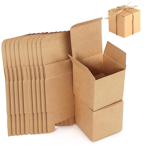 25 Stück Geschenkboxen Kraftpapier, Karton Schachteln 10 x 10 x 10 cm, Pappschachteln, Wiederverwendbare, Geschenkbox Quadratisch mit Deckel, Kleine Kraftpapier Faltkarton, für Geschenke, Party(Braun)