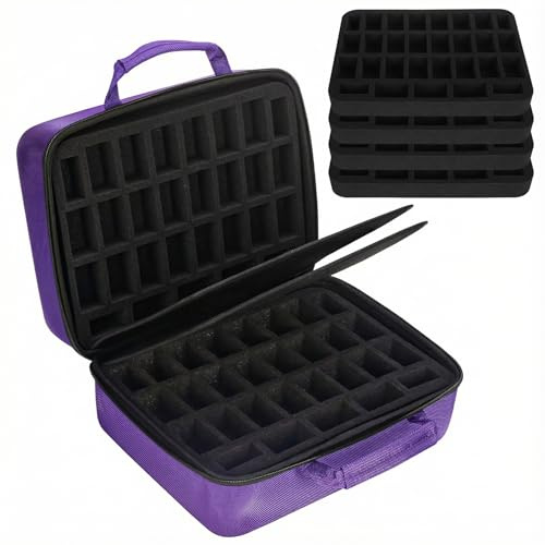 Mumlicha Miniature Figure Storage Case for Wargame, 116 Slot Miniatures Transport Case with 4 Foam Layer, RPG Miniature Carrying Case Compatible with Warhammer 40k and DND Minis (Purple)