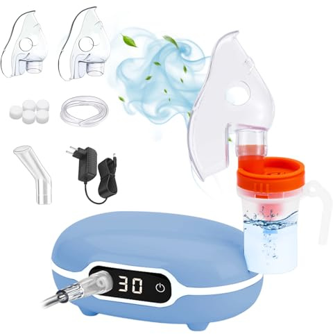 NEEMOSI Elektrisches Inhaliergerät mit Digitalanzeige,Kompressor Vernebler für Erwachsene Kinder Baby,Inhalationsgerät mit Maske&Mundstück,Tragbarer Inhalator gegen Asthma Husten Erkältung (Blau)
