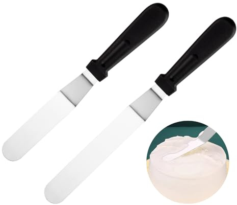 Haluway 2Pcs Angled Icing Spatula Set, 6 Inch & 8 Inch Stainless Steel Cake Palette Knife, Black Ergonomic Handle for Cake Decorating