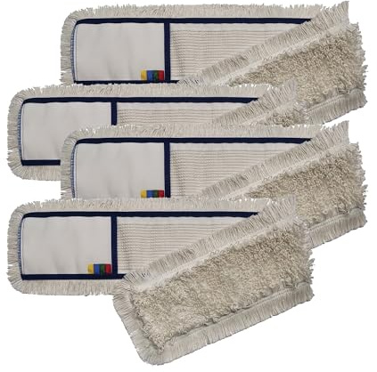 Konga Balai à franges professionnel plat en coton avec poches - 80 cm - Nettoyeur de sol commercial durable pour bois dur, carrelage et stratifié - Tampons lavables réutilisables