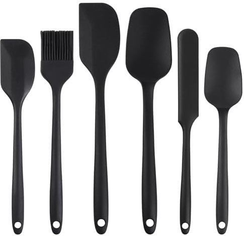 6pz Spatole in Antiaderenti Silicone Set, GeeRic Pennello per Olio, Spatola Mescolare Resistente al Calore Utensili da Cucina per Cucinare/Cottura/Insalate Nero